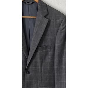 Jos A Bank Traveler Men Sport Coat Blazer Tailored Fit Windowpane Gray 37R